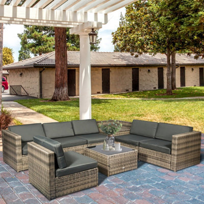 Outsunny 8Pcs Patio Rattan Sofa Set Garden Furniture Side Table W/ Cushion - image 1