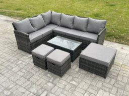 Fimous 9 Seater Rattan Lounge Corner Sofa Set Wicker Pe Outdoor Garden Furniture Set With Coffee Table 3 Footstools - thumbnail 1