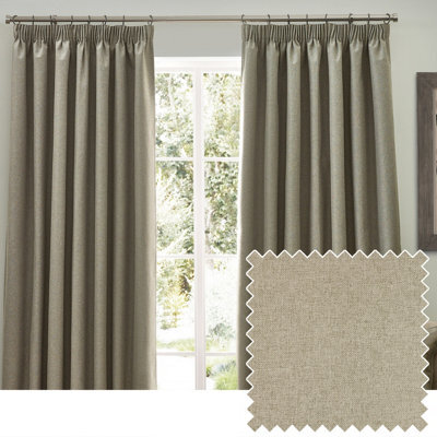 furn. Furn Dawn Textured Blackout Pencil Pleat Curtain Pair Natural (W)168Cm X (D)137Cm - image 1