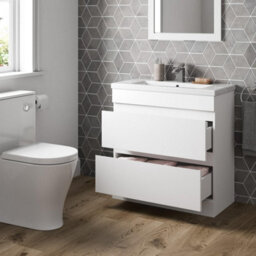 Affine 800mm Bathroom Vanity Unit Basin Storage 2 Drawer Cabinet Furniture White Gloss - thumbnail 4
