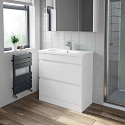 Affine 800mm Bathroom Vanity Unit Basin Storage 2 Drawer Cabinet Furniture White Gloss - thumbnail 5
