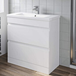 Affine 800mm Bathroom Vanity Unit Basin Storage 2 Drawer Cabinet Furniture White Gloss - thumbnail 1
