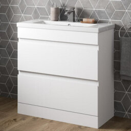 Affine 800mm Bathroom Vanity Unit Basin Storage 2 Drawer Cabinet Furniture White Gloss - thumbnail 2