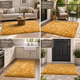 Oxford Homeware Shaggy Rug Anti-Slip Washable Soft Fluffy Living Room And Bedroom Rug (Ochre, 60X110Cm) - thumbnail 3
