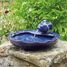Glazed Blue Ceramic Fish Solar Powered Water Feature - Outdoor Garden Decorative Koi Carp Water Fountain - H16 X W37 X D32Cm - thumbnail 1