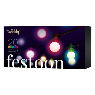 Twinkly Festoon App-Controlled Led Bulb Lights String With 20 Rgb (16 Million Colours) 10M Black Cable In/outdoor Smart Lighting - image 1