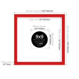 "9X9"" Red Picture Frame - 9X9"" Square Frame With 6X6"" Mount For 9X9""/6X6"" Pictures Moderrn Style Thin Edge, 1 Pack" - thumbnail 2