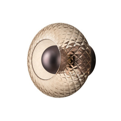 Industville Chelsea Glass Round Diffuser Wall Light  - Mocha, Diamond Glass Shade, Bronze Holder