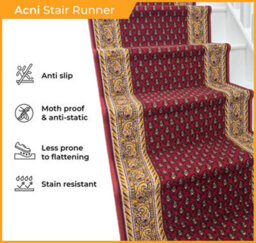Acni Stair Runner - Hardwearing, Non-Slip & Durable Carpet For Stairs & Staircases, Multiple Lengths - thumbnail 3