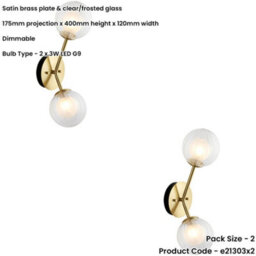 Loops 2 Pack Satin Brass Dimmable Wall Light - 2X Dome Ribbed Glass Shade -  2X 3W Led G9 - thumbnail 2