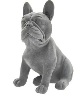 Animal Crackers French Bulldog Figurine, Retro Style Grey Velvet Finish On-Trend Home Decoration Dog Lover Gift - image 1