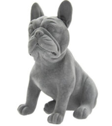 Animal Crackers French Bulldog Figurine, Retro Style Grey Velvet Finish On-Trend Home Decoration Dog Lover Gift