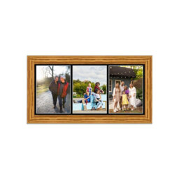AK Frames 16X8 Oak Classic Multi Photo Frame With Black Mount - Holds 3 Apertures (3X) 7X5 Photos - thumbnail 1