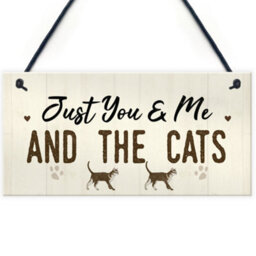 Red Ocean You Me And The Cats Sign Home Funny Crazy Cat Lady Sign Pet Lover Gift - thumbnail 1