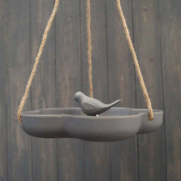 Grey Earthy Anthracite Bamboo Hanging Bird Bath/feeder