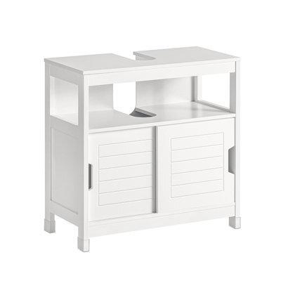 Sobuy Frg128-W, Under Sink Bathroom Storage Cabinet With Shelf And Double Sliding Door,white,w30Xd60Xh61 - image 1