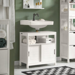 Sobuy Frg128-W, Under Sink Bathroom Storage Cabinet With Shelf And Double Sliding Door,white,w30Xd60Xh61 - thumbnail 2