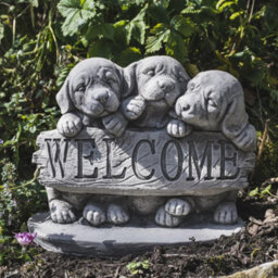 Oakley Welcome Dogs' Stone Cast Garden Ornament - thumbnail 1