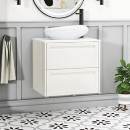 Royal Bathrooms Royal Bathroom Elmore 600mm Classic White Wall Mounted Bathroom Vanity Unit 2 Drawer Plain White Worktop With Nova Basin - thumbnail 1