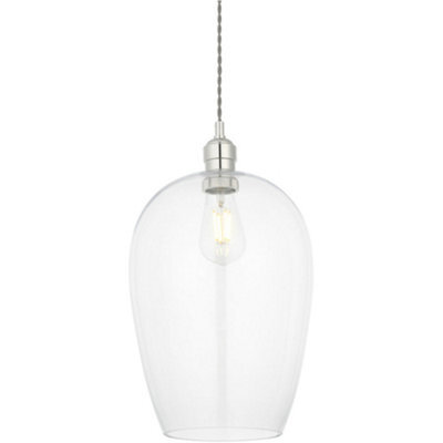 Loops Hanging Ceiling Pendant Light - Large Bright Nickel Plate & Clear Glass - 10W Led E27 - image 1