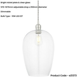Loops Hanging Ceiling Pendant Light - Large Bright Nickel Plate & Clear Glass - 10W Led E27 - thumbnail 2