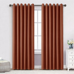 Bedlooms Rust Linen Curtain 100% Blackout Thermal Insulated Eyelet Curtain (Pair) 66 X 72 Inches With Tie Back Two