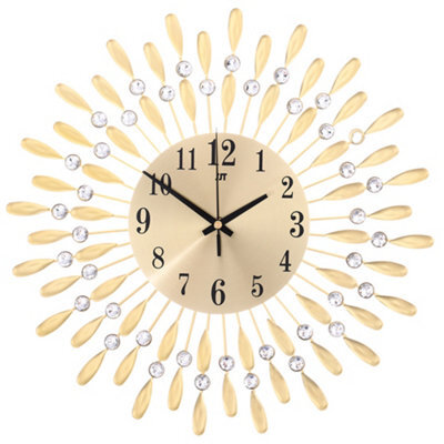 Living And Home Gold Wall Clocks Silent Large Crystal Drop Shape Battery Operated For Kitchen Dia 37.5Cm - image 1
