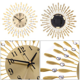 Living And Home Gold Wall Clocks Silent Large Crystal Drop Shape Battery Operated For Kitchen Dia 37.5Cm - thumbnail 2