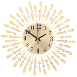Living And Home Gold Wall Clocks Silent Large Crystal Drop Shape Battery Operated For Kitchen Dia 37.5Cm