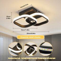Pheashine Modern Ceiling Light Led 22W Warm Light 3000K Square Black Ceiling Lights Fixtures For Hallway Room Bedroom - thumbnail 5