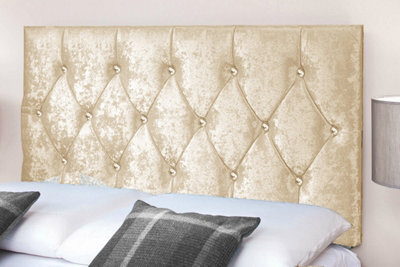 "Slumbre Diamond Cut Crushed Velvet 3Ft Single 20"" Headboard - Cream"