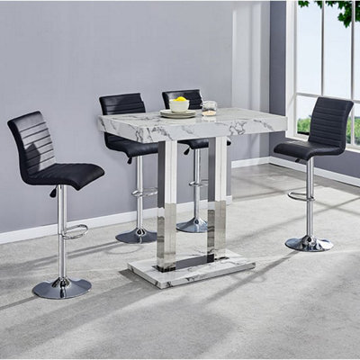 Furniture in Fashion Diva Marble Effect High Gloss Bar Table 4 Ripple Black Stools - image 1