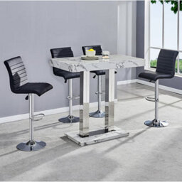 Furniture in Fashion Diva Marble Effect High Gloss Bar Table 4 Ripple Black Stools - thumbnail 1