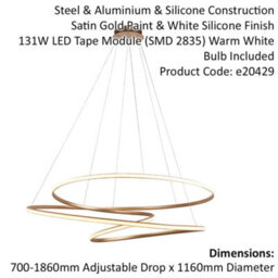 Satin Gold Xl Ceiling Pendant Tape Light & Matt White Diffuser - Warm White Led - thumbnail 2
