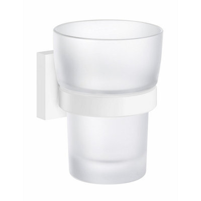 Smedbo Frosted Glass Tumbler With Non Rust Brass Wall Mount Holder - image 1