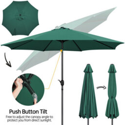 Yaheetech 2.94M Dark Green Patio Parasol Umbrella W/ Push Button Tilt And Crank - thumbnail 5