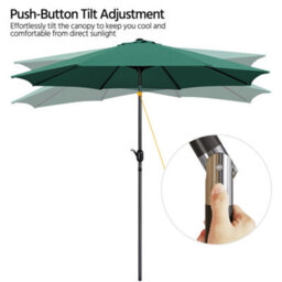 Yaheetech 2.94M Dark Green Patio Parasol Umbrella W/ Push Button Tilt And Crank - thumbnail 6