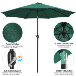 Yaheetech 2.94M Dark Green Patio Parasol Umbrella W/ Push Button Tilt And Crank - thumbnail 4
