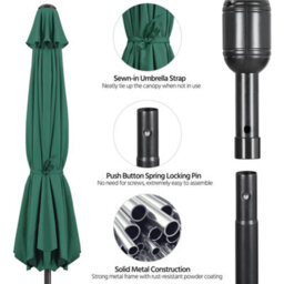 Yaheetech 2.94M Dark Green Patio Parasol Umbrella W/ Push Button Tilt And Crank - thumbnail 7