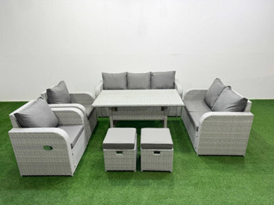 Fimous Pe Rattan Garden Furniture Set Reclining Chair Sofa Double Love Seat 2 Seater Sofa Lounge Set 2 Stools Light Grey - image 1