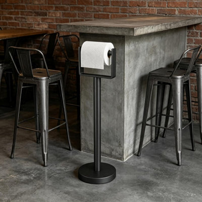 CLEFFNS Toilet Paper Holder Stand With Weighted Base, Matte Black Freestanding Stainless Steel Paper Holder With Spring Loaded Roll Arm - image 1