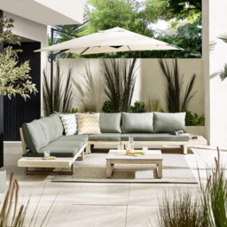 Furniturebox Brisa Wooden Garden Sofa Set - Solid Wood 8 Seat Corner L-Shaped Sofa Coffee Table - Limewash Patio Outdoor Sofa Set - thumbnail 2
