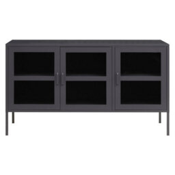 Orsina Industrial Three Door Grey Metal Sideboard, Adjustable Mid Century Sideboard, Versatile Modern Sideboard