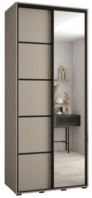 Arte Space-Efficient Dakota V Mirrored Sliding Door Wardrobe W1000mm H2350mm D600mm In Cashmere & Black Finish - image 1