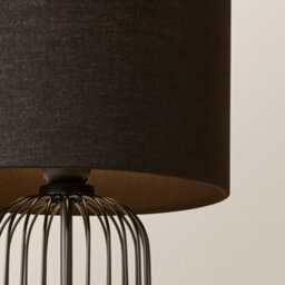 Valuelights Gabbia Black Wire Cage Metal Bedside Dimmer Touch Table Lamp With Fabric Drum Lampshade - thumbnail 3