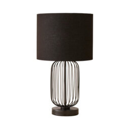 Valuelights Gabbia Black Wire Cage Metal Bedside Dimmer Touch Table Lamp With Fabric Drum Lampshade - thumbnail 2