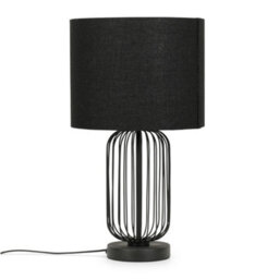 Valuelights Gabbia Black Wire Cage Metal Bedside Dimmer Touch Table Lamp With Fabric Drum Lampshade