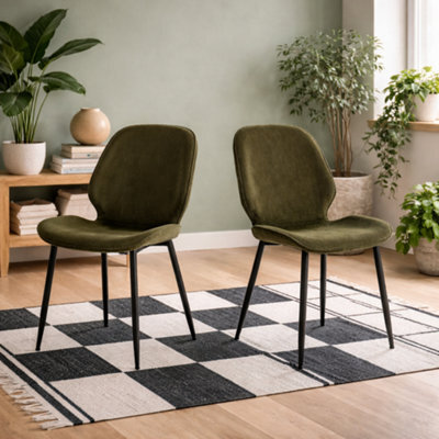 Wyld Haus Larkwood Set Of 4 Olive Green Corduroy Dining Chairs With Matt Black Legs - image 1