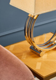 Orsina Circlet Table Lamp With Polished Silver Metal Base, Round Triple Circle Design, Fabric Drum Shade - thumbnail 4