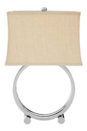 Orsina Circlet Table Lamp With Polished Silver Metal Base, Round Triple Circle Design, Fabric Drum Shade